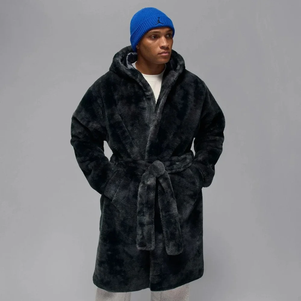 NWT Jordan Brooklyn Faux Fur Robe Thunder Grey Men's Size 2XL HV1044-036